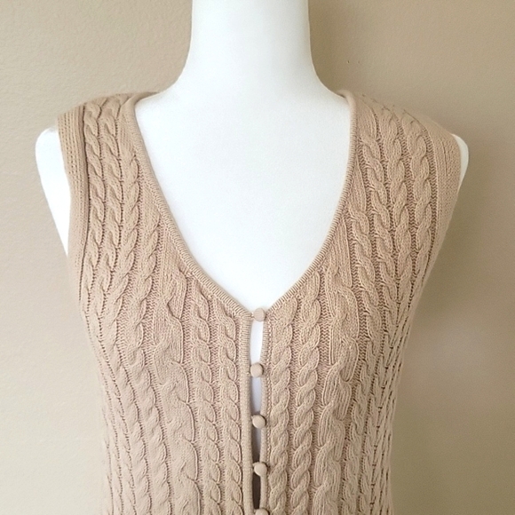 Industry Beige Cable Knit Cotton Button Vest - Size Medium - Picture 4 of 6